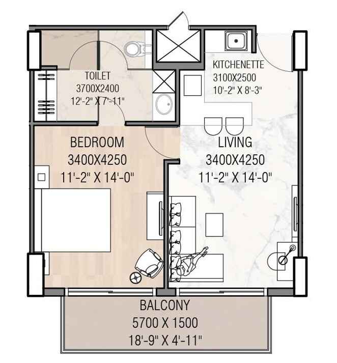 1 BHK Floor Plan