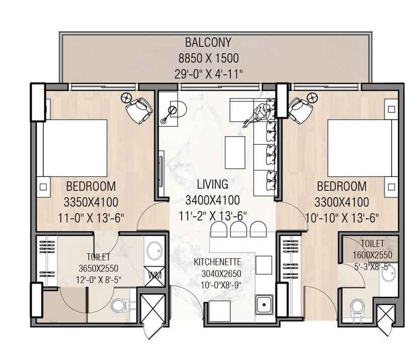 2 BHK Floor Plan